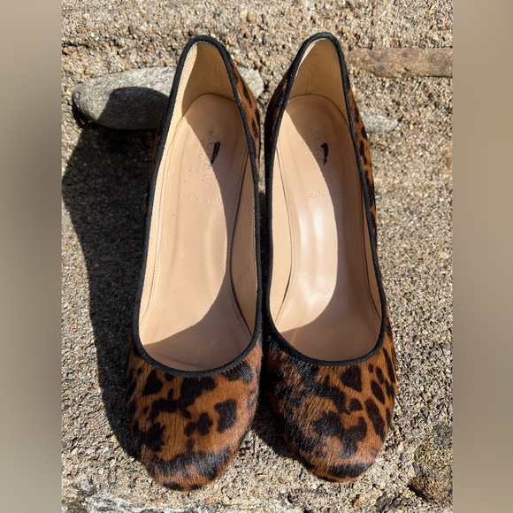 J. Crew Collection Size 9 Leopard Print Animal Hair Chunky Heel Pumps Calf Hair - Picture 7 of 10